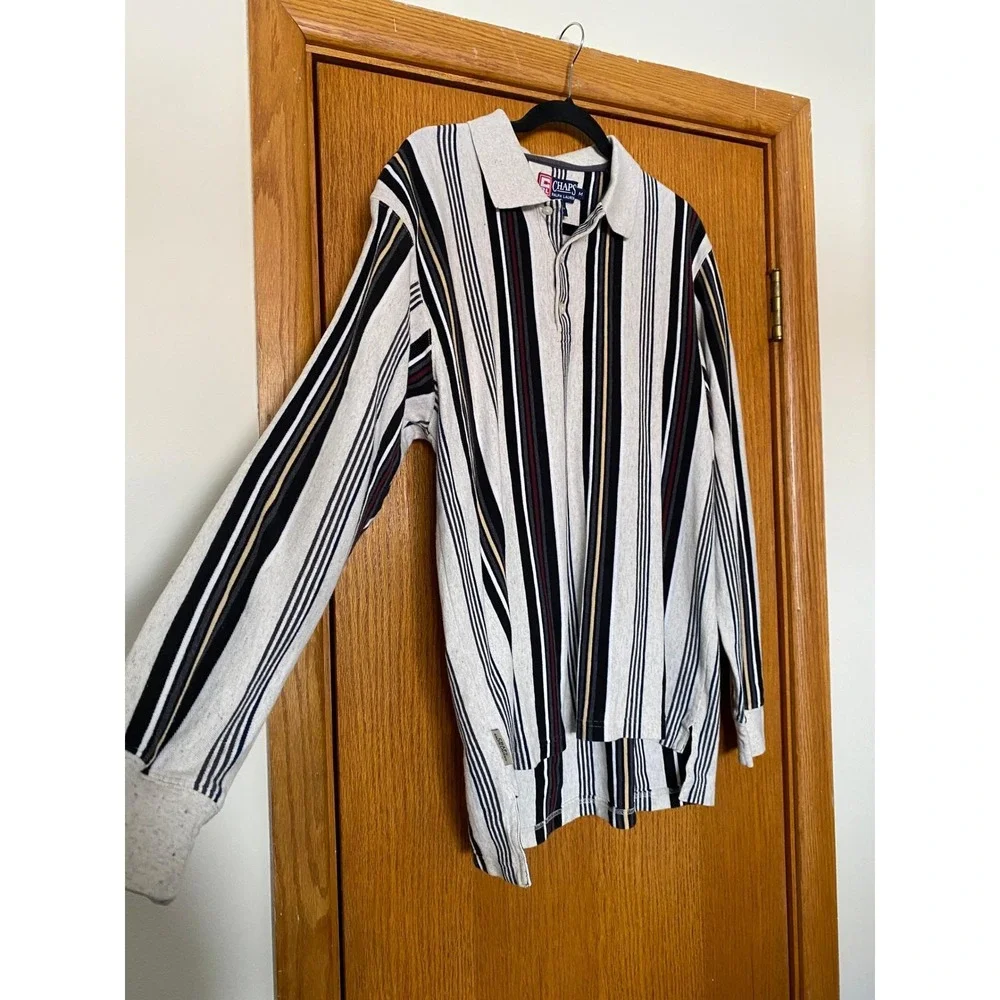 Vintage 1990s Chaps Ralph Lauren Mens Striped Rugby Polo Shirt Medium Cotton Y2K
